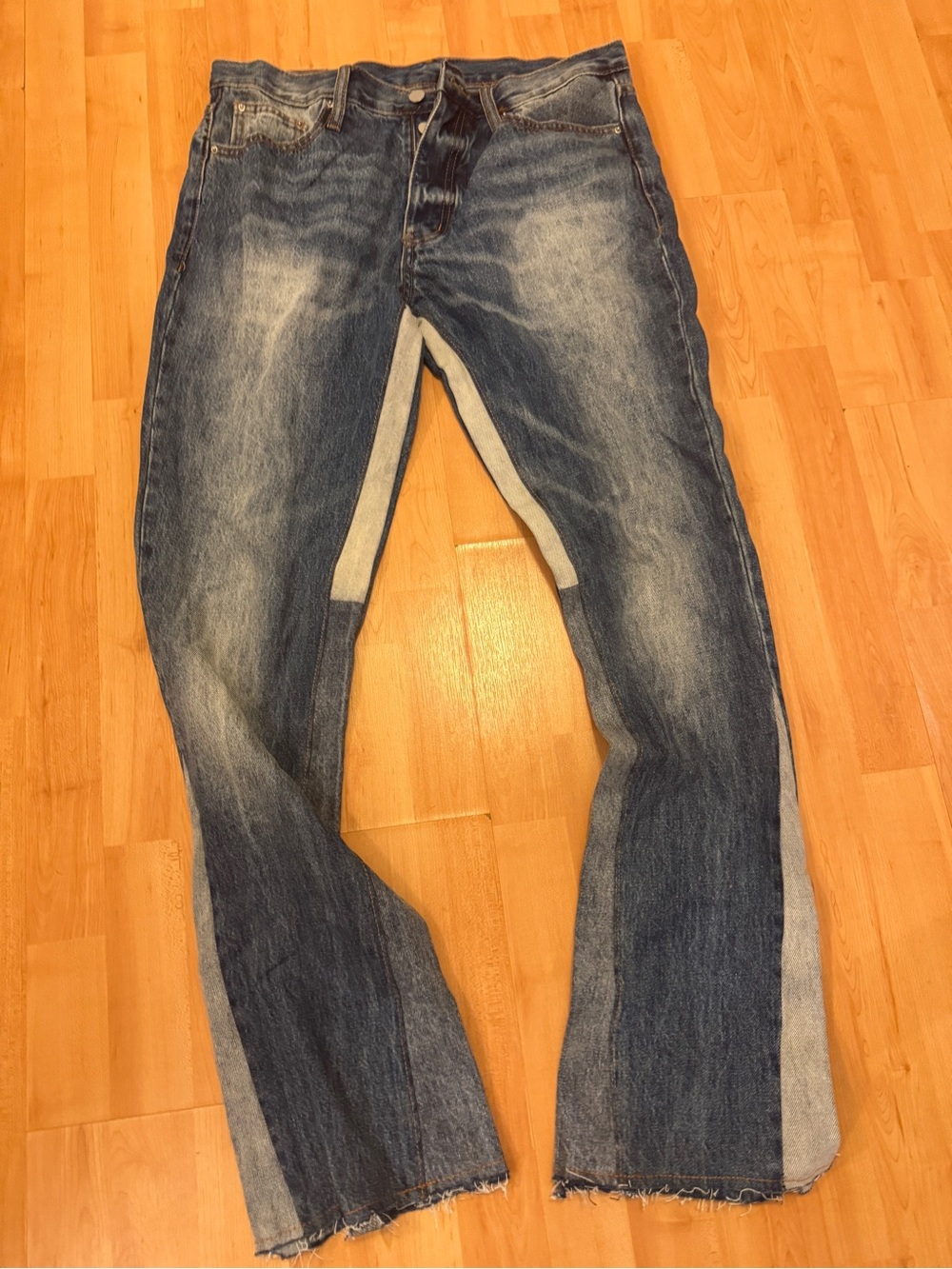 MNML Two-Tone Washed Blue Bootcut Jeans